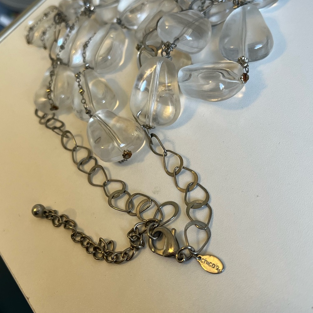 Chico’s Fashion Designed Statement Clear Acrylic Ice Stoned Strand Necklace 42” - Picture 3 of 6
